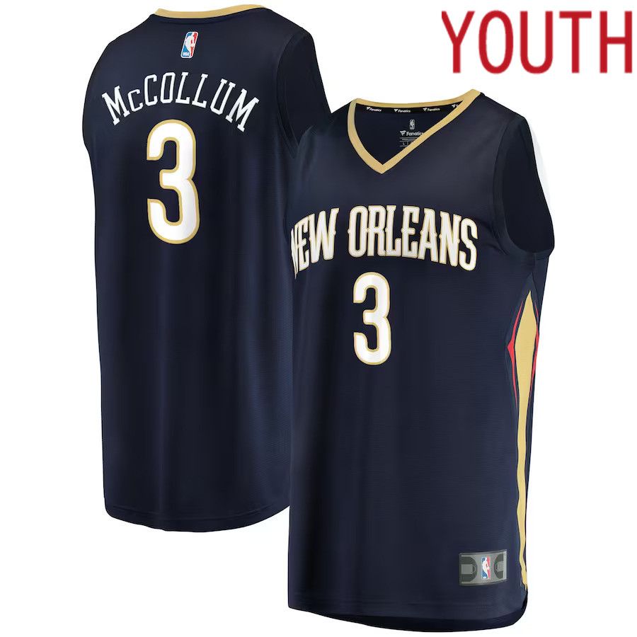 Youth New Orleans Pelicans 3 C.J. McCollum Fanatics Branded Navy Icon Edition 2021-22 Fast Break Replica Player NBA Jersey